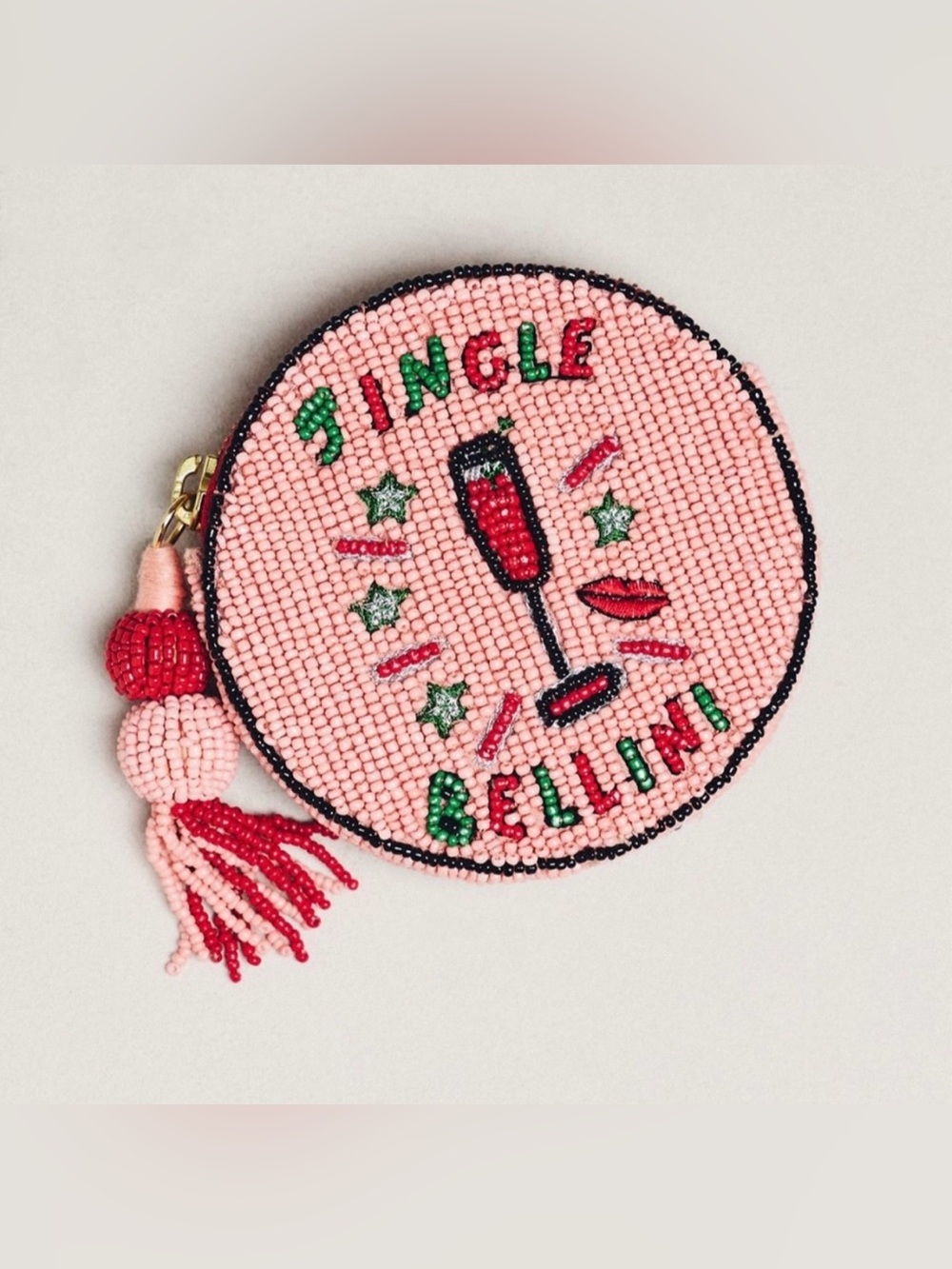 Anthropologie Nephthys Illustrated Beaded Round Coin Purse, Jingle Bellini